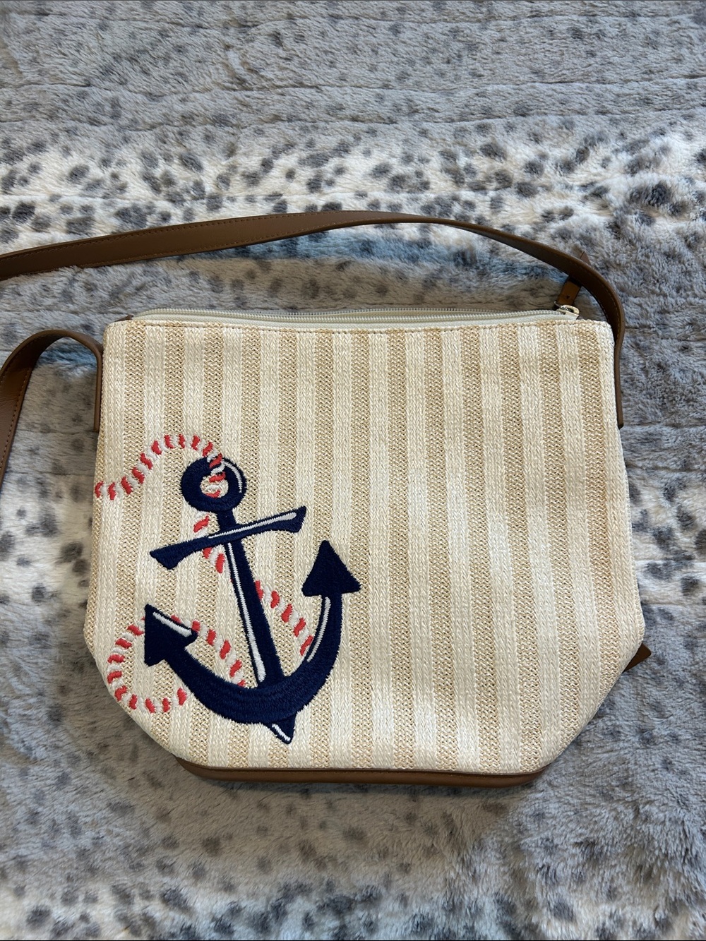 Vera Bradley Striped Anchor Crossbody Bag in Beige, Navy and Red